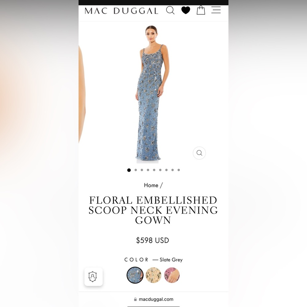 Mac Duggal Floral Embellish Back Scoop Evening Gown-Slate